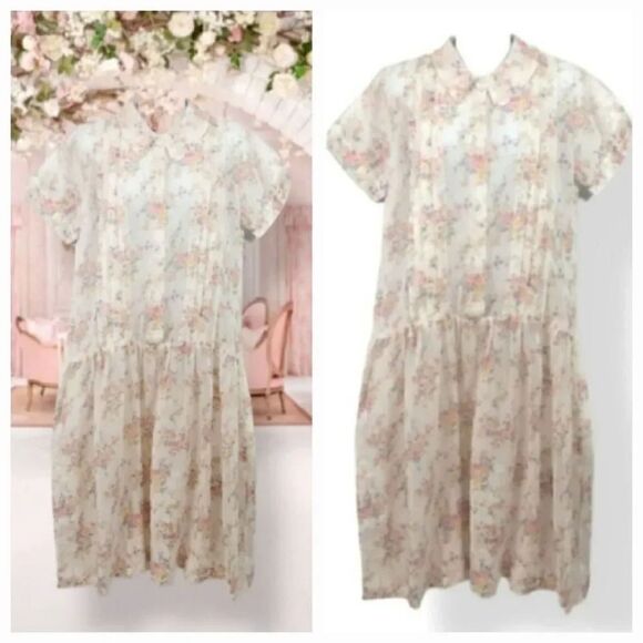 Vintage Handmade 1920s Style Cottagecore Prairie Floral Drop Waist Day Dress - Picture 4 of 12